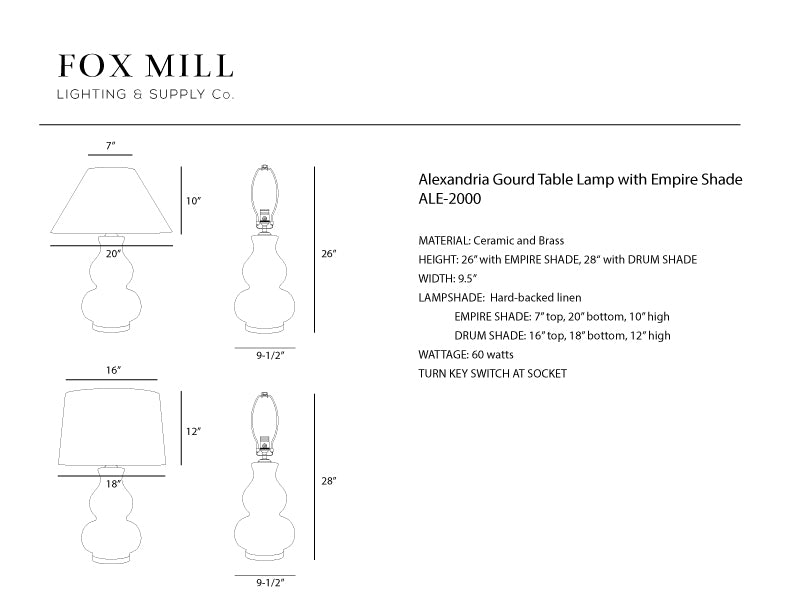 Alexandria Gourd Table Lamp, White – Fox Mill Lighting and Supply Co.