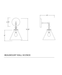 Beaumont Wall Sconce, Brass and Clear Glass Tapered Shade