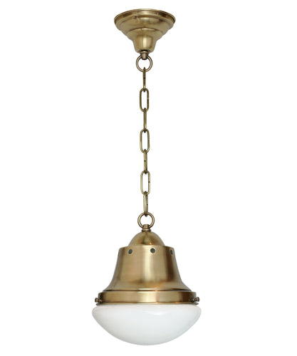 Bedford Pendant with Curved Milk Glass Shade, Hand-Rubbed Antique Brass