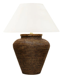 Nantucket Rattan Large Table Lamp, Antique Brown with Empire Lampshade