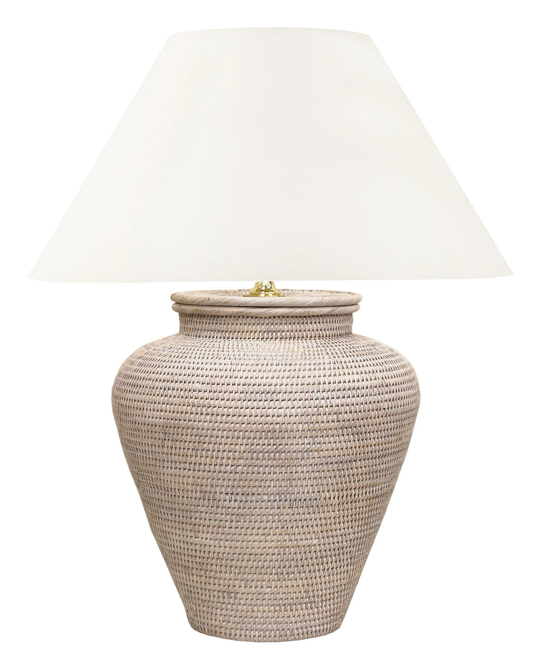 Nantucket Rattan Large Table Lamp, White Wash with Empire Lampshade