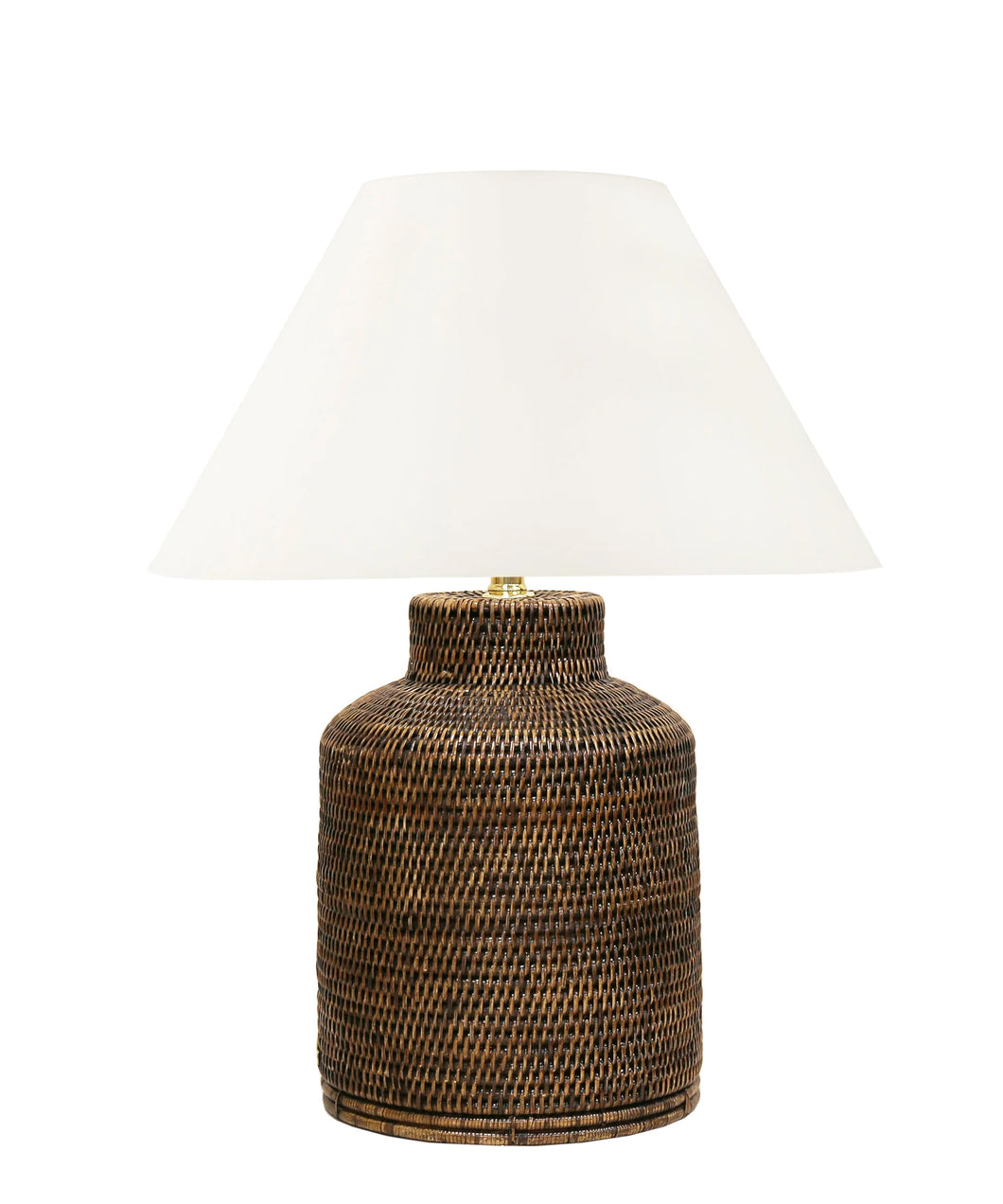 Newport Rattan Medium Table Lamp, Antique Brown with Empire Lampshade