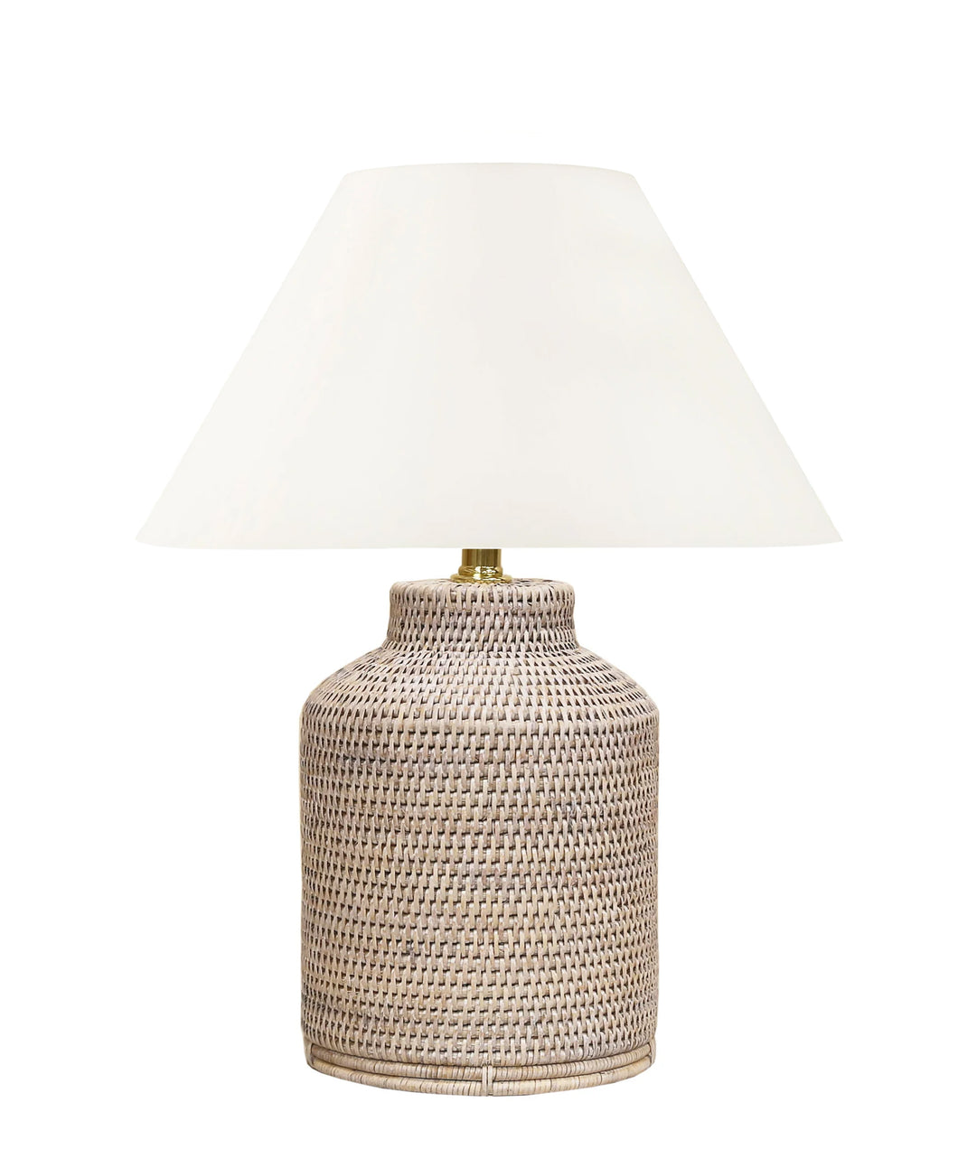 Newport Rattan Medium Table Lamp, White Wash with Empire Lampshade