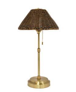 Rockport Table Lamp with Antique Brown Rattan Shade, Antique Brass