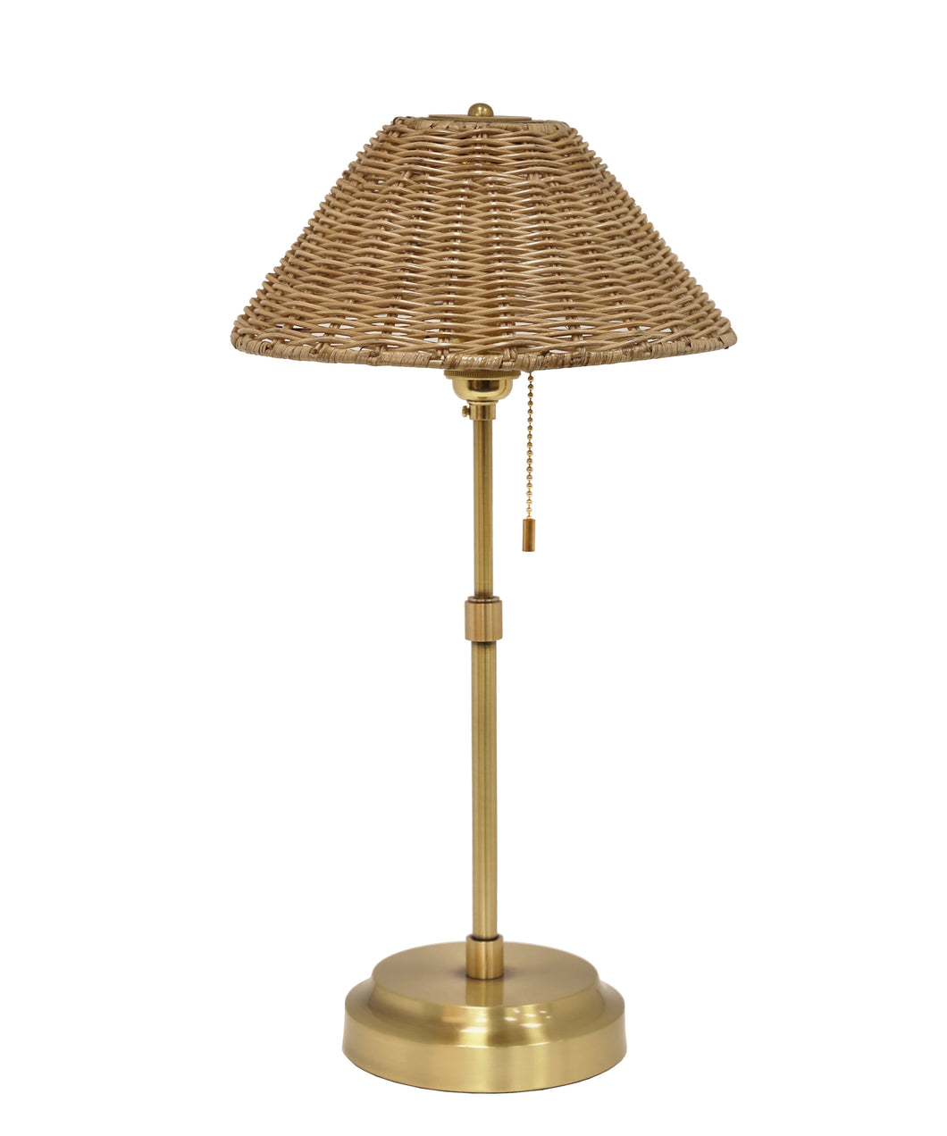Rockport Table Lamp with Natural Rattan Shade, Antique Brass