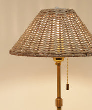 Rockport Table Lamp with White Wash Rattan Shade, Antique Brass