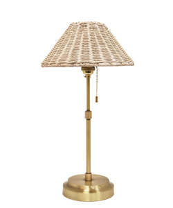 Rockport Table Lamp with White Wash Rattan Shade, Antique Brass