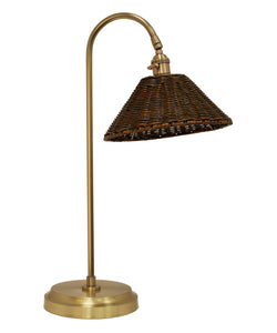 Sidney Table Lamp with Antique Brown Rattan Shade, Antique Brass