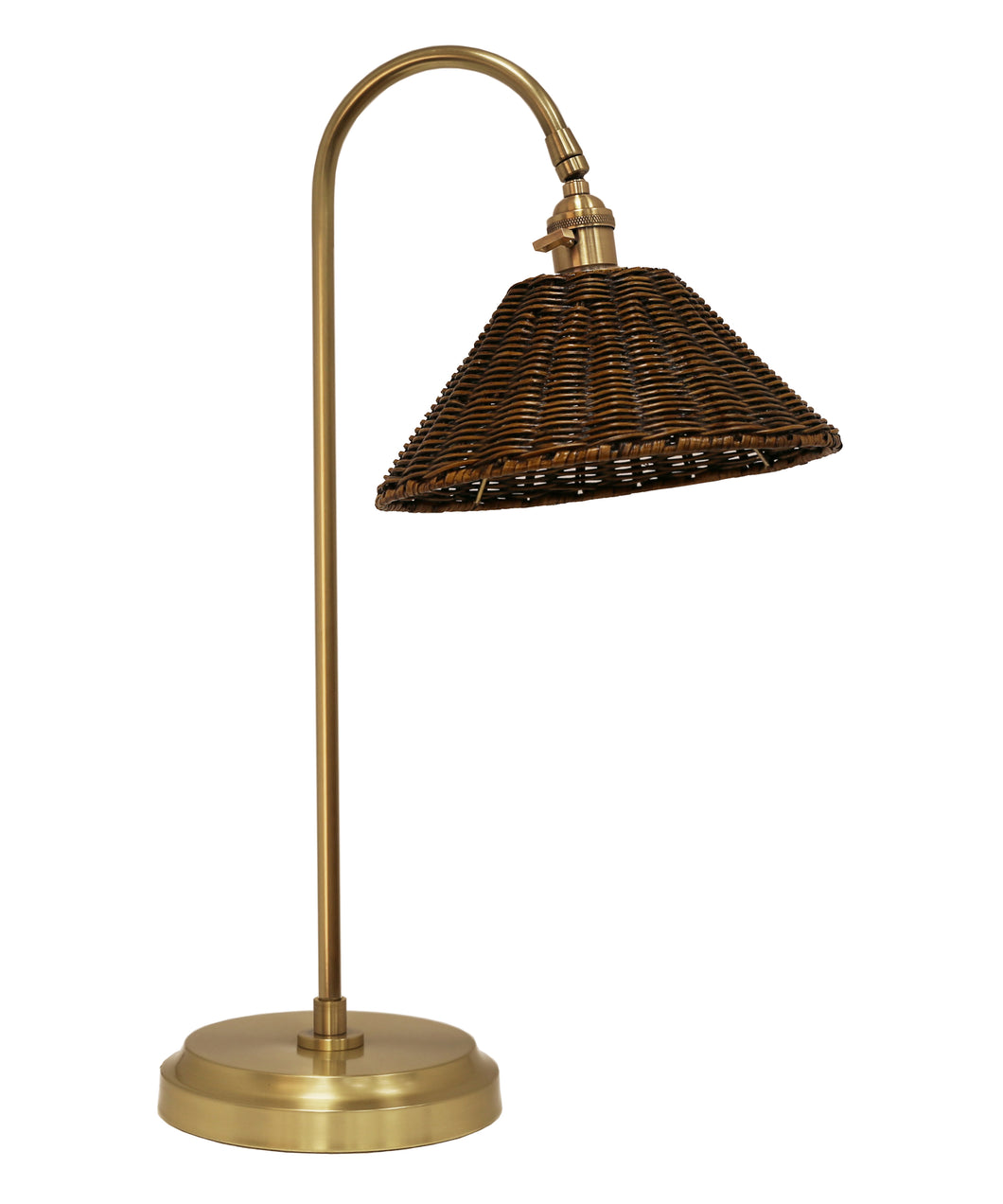 Sidney Table Lamp with Antique Brown Rattan Shade, Antique Brass