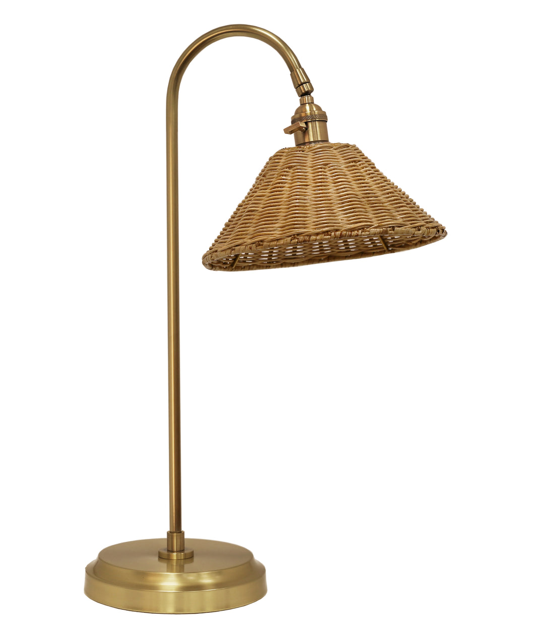 Sidney Table Lamp with Natural Rattan Shade, Antique Brass