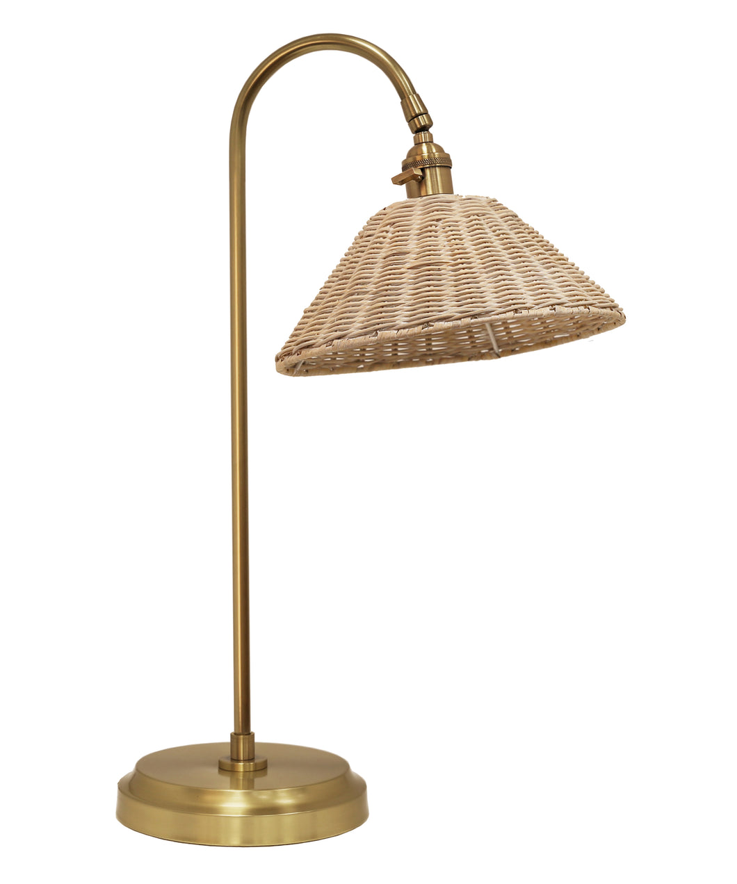 Sidney Table Lamp with White Wash Rattan Shade, Antique Brass