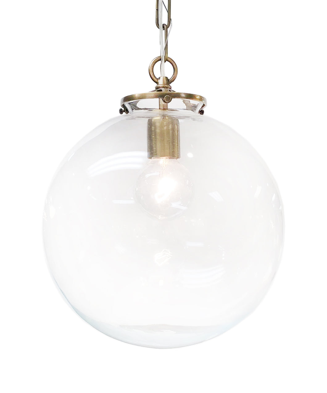 Beaumont Globe Pendant, Hand-Rubbed Antique Brass with Clear Glass