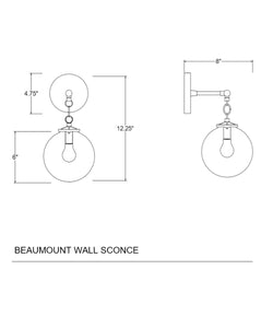 Beaumont Wall Sconce, Polished Nickel and White Glass Globe