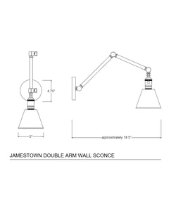 Jamestown Double Arm Wall Sconce, Polished Nickel