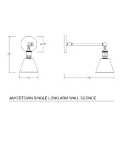 Jamestown Single Long Arm Wall Sconce, Antique Brass