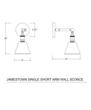 Jamestown Single Short Arm Wall Sconce, Antique Brass