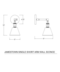 Jamestown Single Short Arm Wall Sconce, Polished Nickel