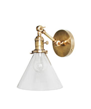 Jamestown Single Short Arm Wall Sconce with Tapered Clear Glass Shade, Antique Brass