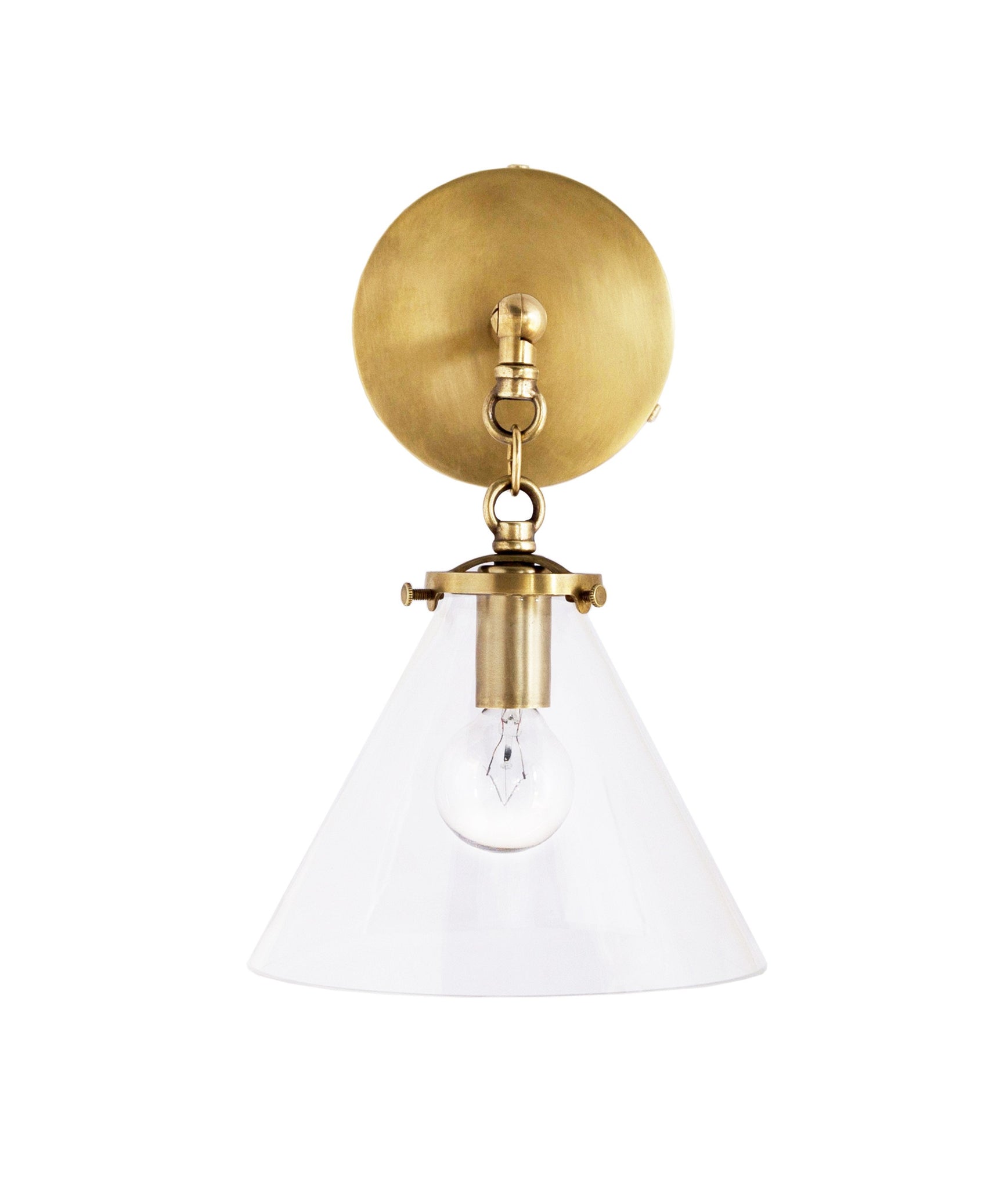 Beaumont Wall Sconce, Brass and Clear Glass Tapered Shade Fox Mill