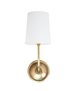 Sheffield Wall Sconce with Linen Shade, Antique Brass